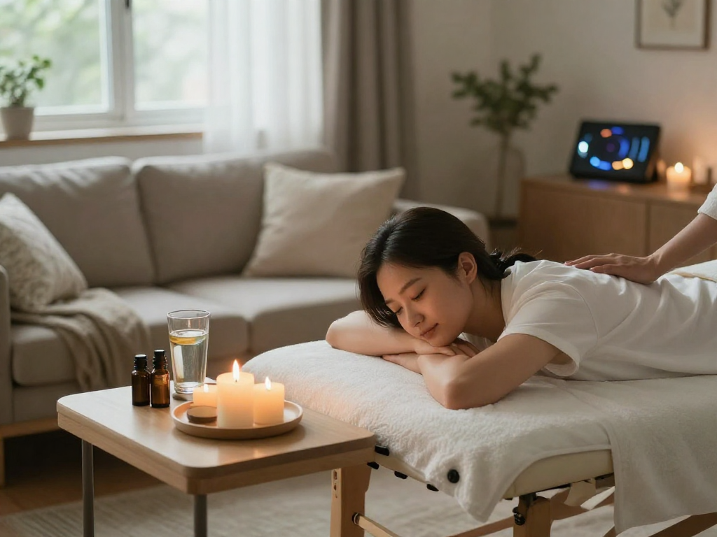 Enjoy a soothing 출장안마 experience in a cozy home environment with calming candles and aromatic oils.